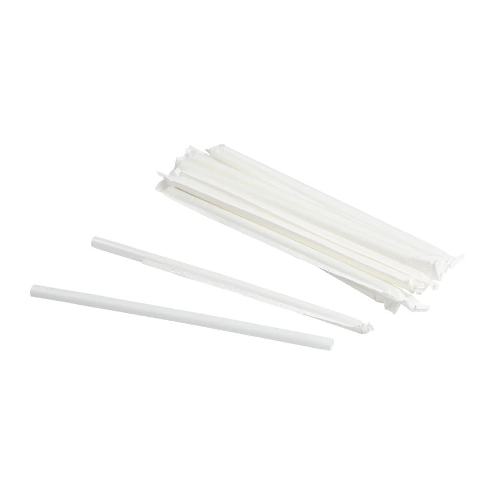 Straw Super Jumbo 8" White Paper Wrapped